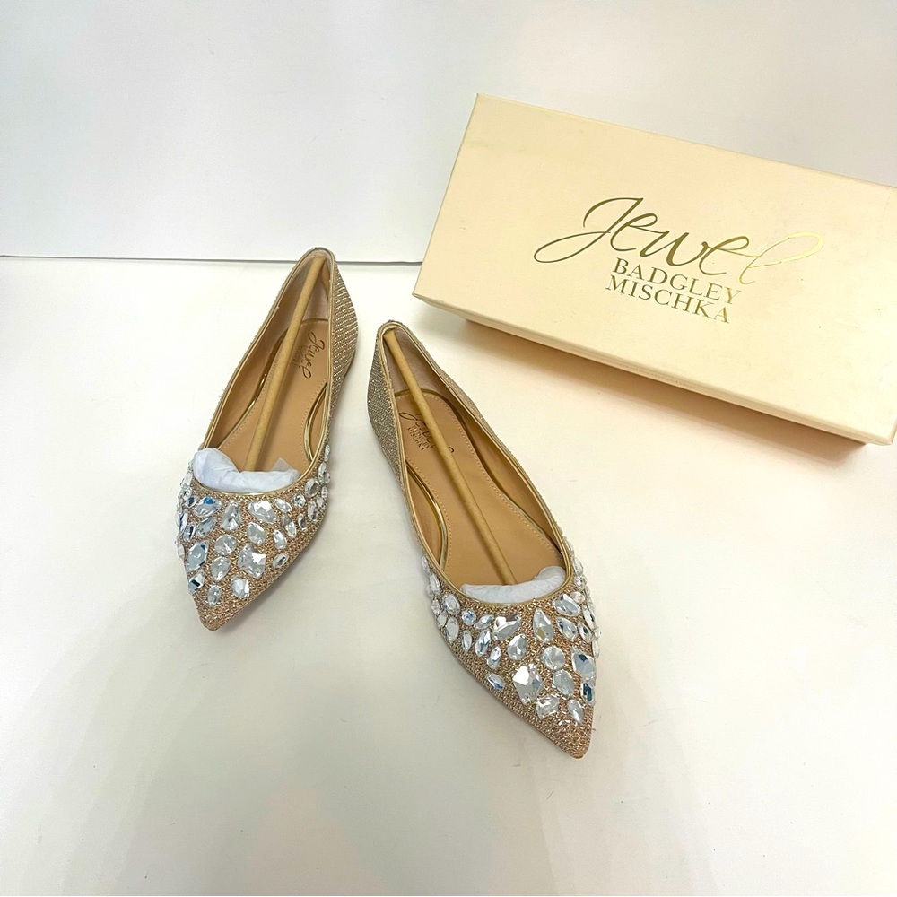 Jewel Badgley Mischka Womens Ulanni Rhinestone Pointed Toe Flats Sandal / Flat